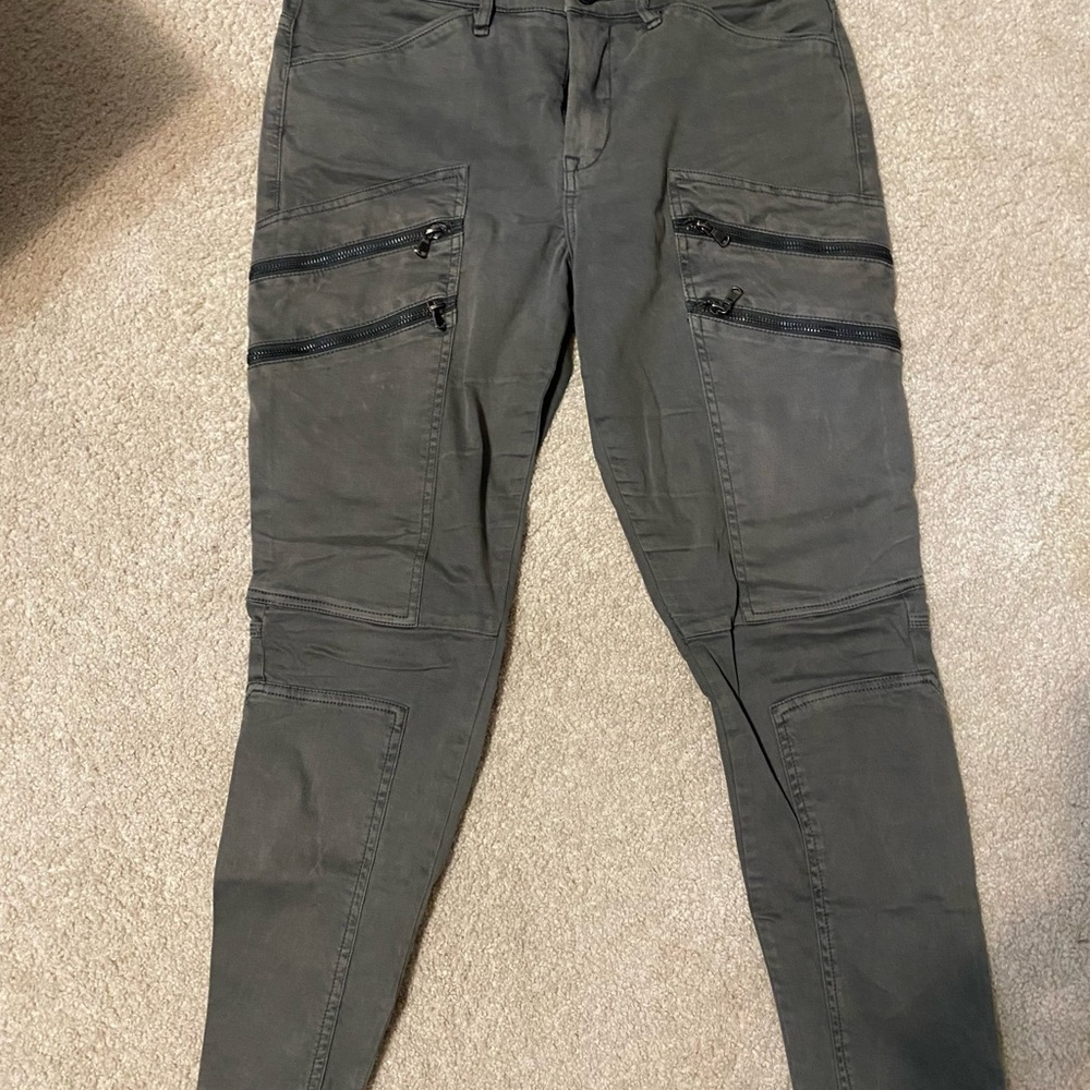 Women’s Olive Cargo Pants with Zipper Details